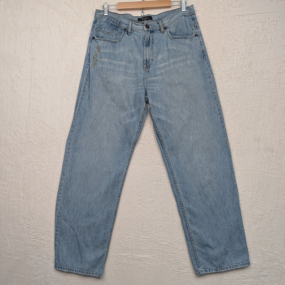 VTG Sean John Jeans Men's 34X32 Light Wash Blue Straight Baggy Embroidered‎ Y2K